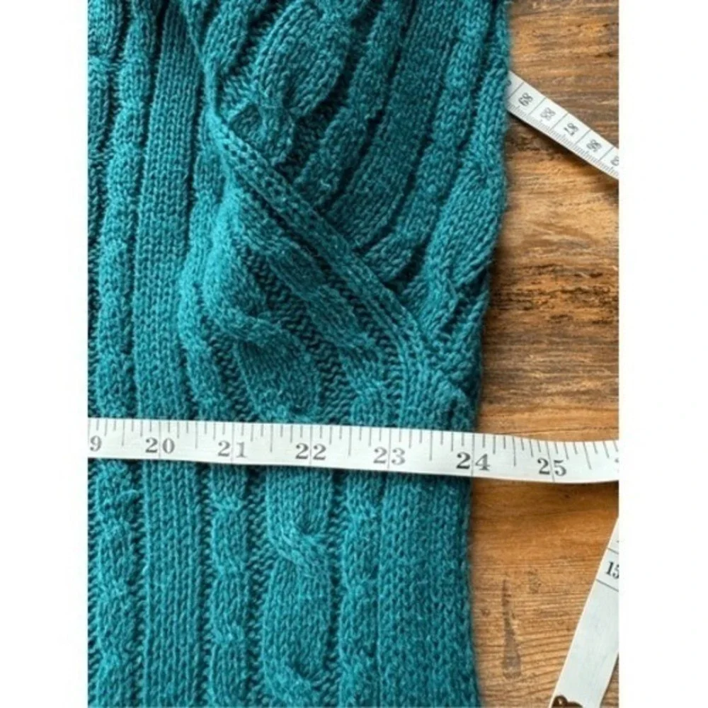 VTG‎ Par Four Cable Knit Cricket Sweater Vest Teal Trim Ramie Cotton